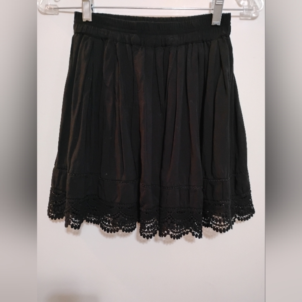AEROPOSTALE Elegant Black Lace Trim Skirt Flare Rayon Cotton Girls' S